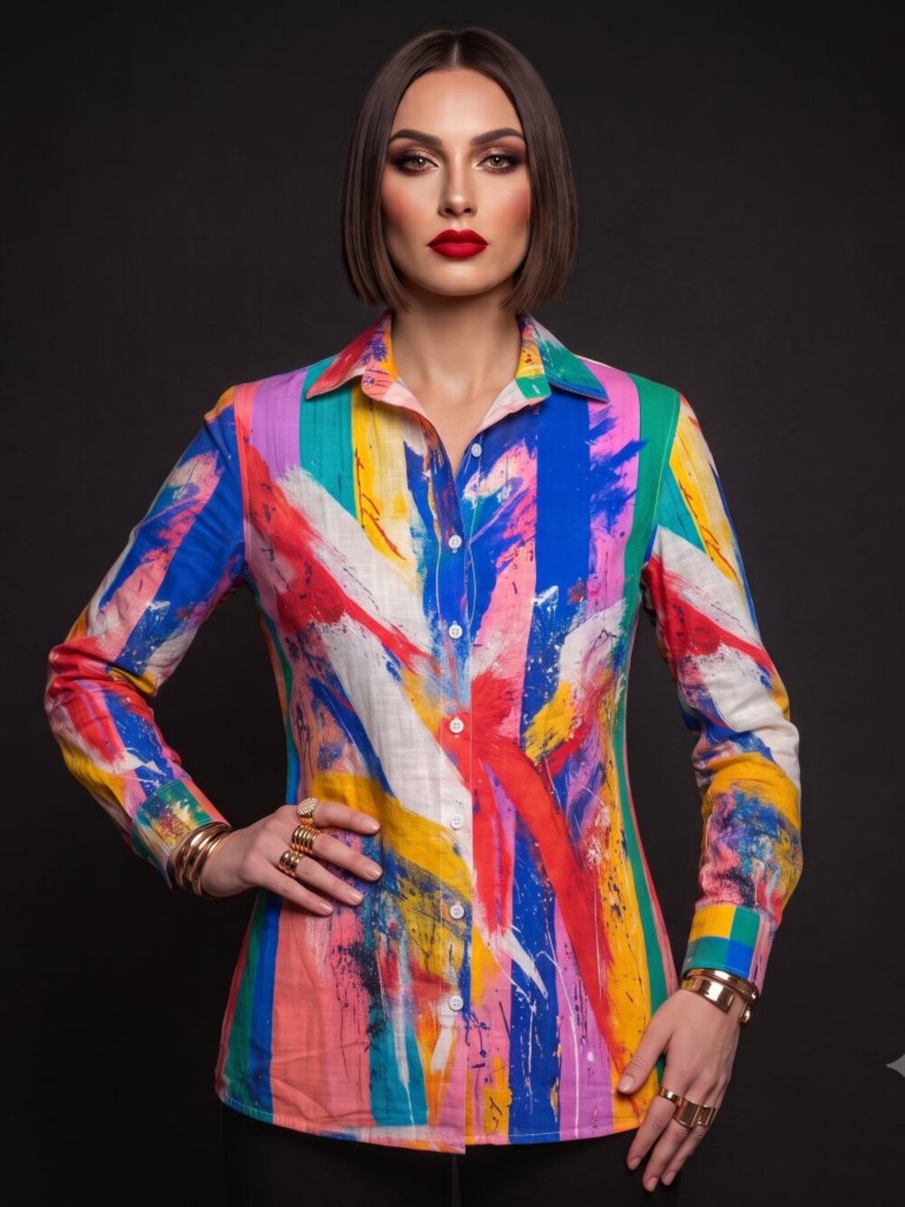 Conceptual Subculture Shirt Modern Art Splatter Cotton Slub Size XL Long Sleev